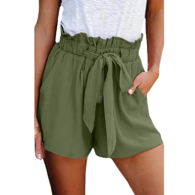 Women Summer Pants Casual Loose High Waist Shorts Army Green - Shop at LoveMi