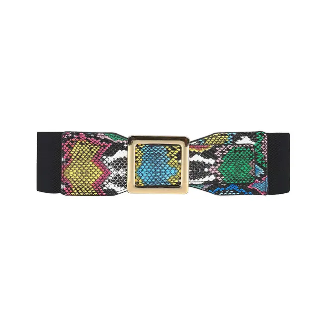 Elastic Girdle Women's Green Snake Pattern Belt Widened Decorative Belt Retractable Girdle Green - Shop at LoveMi