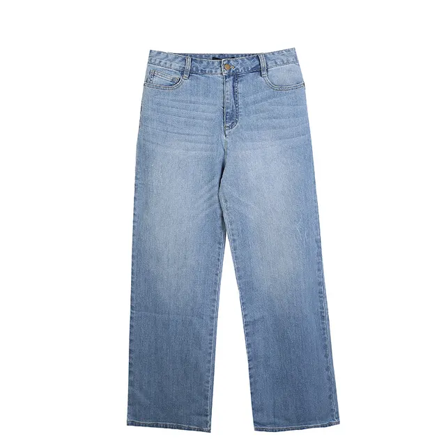 Ladies Loose Slim Straight Wide Leg Jeans Blue - Shop at LoveMi
