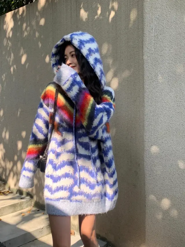 Women's Mid length High quality Hooded Mohair Sweater Color - Shop at LoveMi
