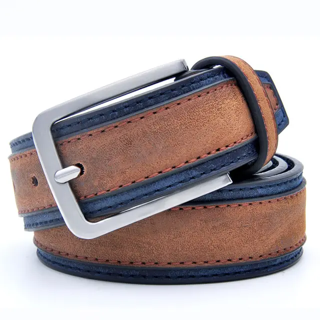 New Men's Pu Leather Pin Buckle Belt Casual Brown Dark Blue - Shop at LoveMi