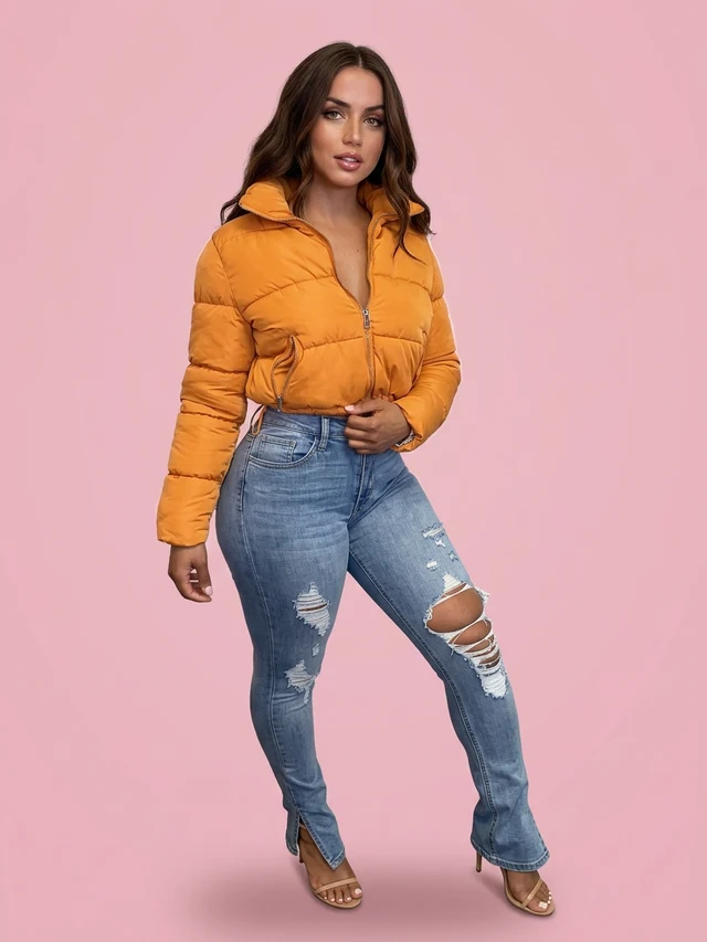 Ripped split fringed jeans Blue - Shop at LoveMi