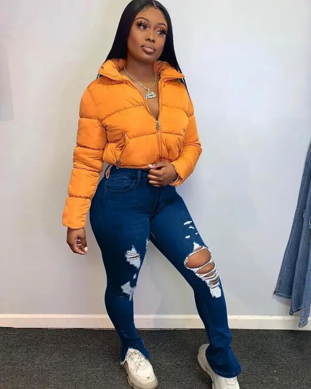 Ripped split fringed jeans Navy Blue - Shop at LoveMi