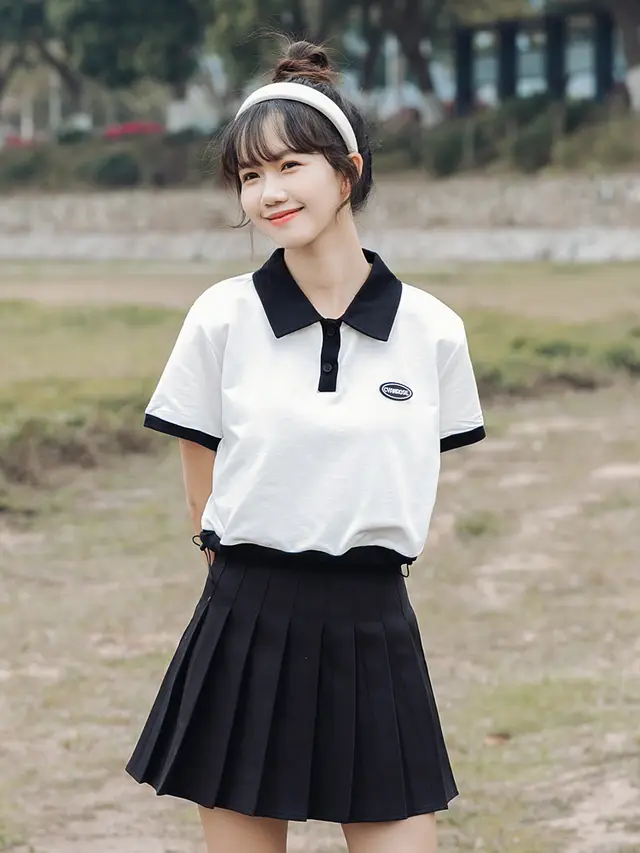 Women's Contrast Color Short Polo Collar Short Sleeve T shirt White - Shop at LoveMi