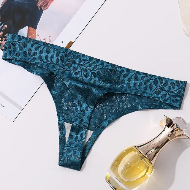 Women's Cotton Jacquard Seamless Tape Thong Panties Green - Shop at LoveMi