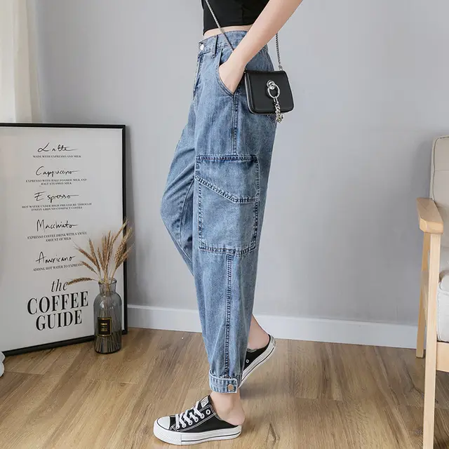 Students' High Waist Loose Overalls Casual Blue - Shop at LoveMi