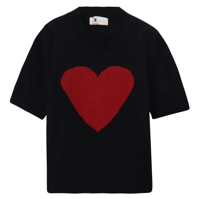 Love Short Sleeve Knitted Sweater Spring Korean Style Black - Shop at LoveMi