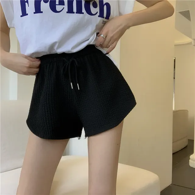 Drawstring Sports Shorts Women's Outer Wear Casual Pants Black - Shop at LoveMi