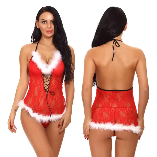 Women's Christmas Cosplay Lace Mesh Lingerie Red - Shop at LoveMi
