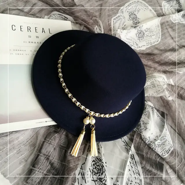 Fashion Solid Color Cloakroom Wardrobe Accessories Ladies Top Hat Navy Blue - Shop at LoveMi
