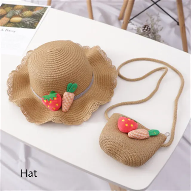 Children's Big Brim Shade Beach Straw Hat Bag Coffee - Shop at LoveMi