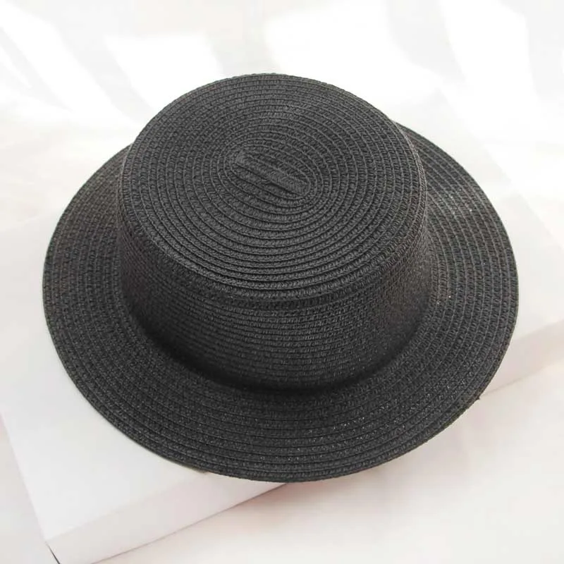 Flat Top Hat Foldable Simple Beach Korean Version Casual Travel Straw Black - Shop at LoveMi