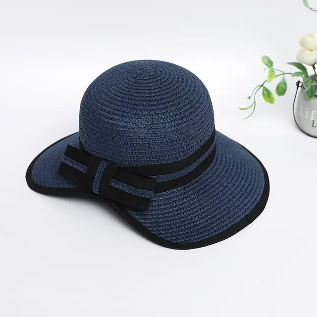 Beach Half Brim Peach Hat Woven Mesh Straw Hat Navy Blue - Shop at LoveMi
