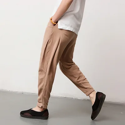 Trousers Casual Pants Men's Men's Cotton Linen Pants Skinny Harem Coffee - Shop at LoveMi