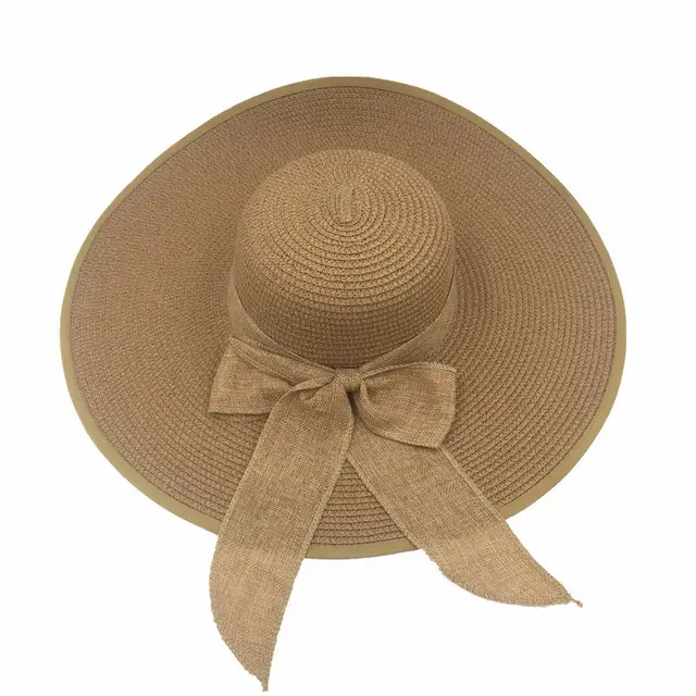 Ladies Foldable Sun Protection Shade Big Brim Straw Hat Khaki - Shop at LoveMi