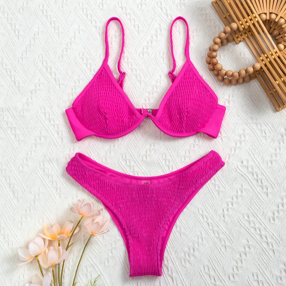 Ladies Bikini Ruched Craft Nylon Swimsuit Rose - Shop at LoveMi