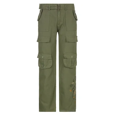 Vintage Red Embroidered Trousers Pocket Low Waist Jeans Red - Shop at LoveMi