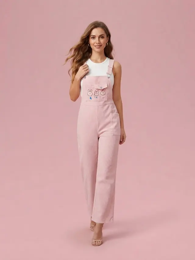 Corduroy Wide Leg Overalls Pink - Shop at LoveMi