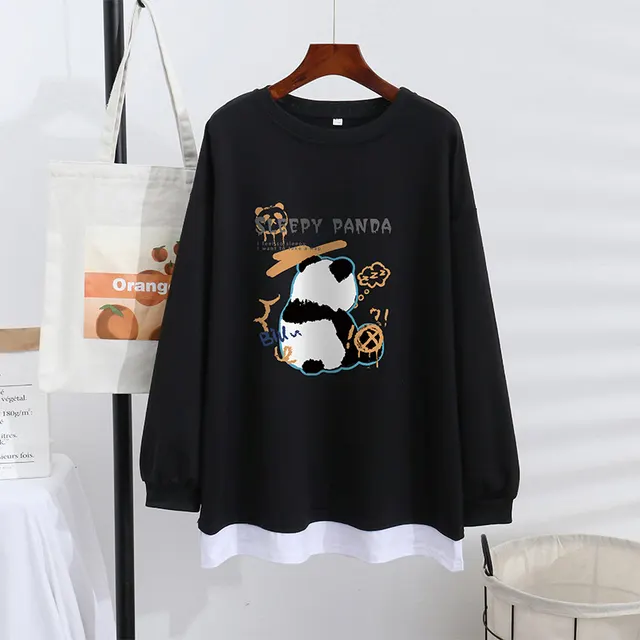 Women's Trendy Sweater Thin Loose Plus Size Fake Two Piece Top Black - Shop at LoveMi