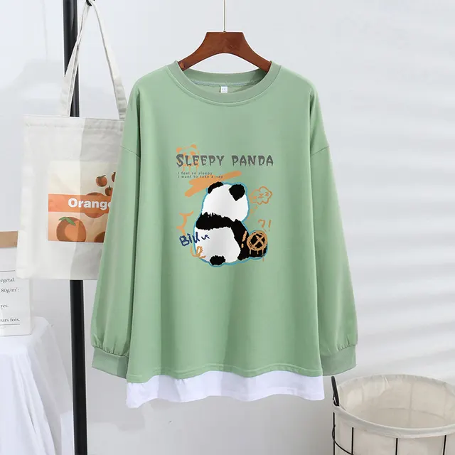 Women's Trendy Sweater Thin Loose Plus Size Fake Two Piece Top Green - Shop at LoveMi