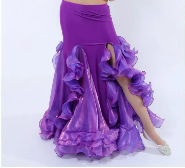 Belly Dance Performance Slit Hemming Long Skirt Purple - Shop at LoveMi