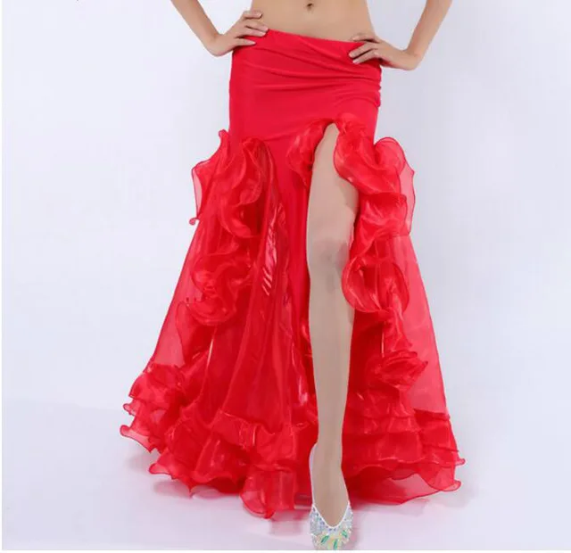 Belly Dance Performance Slit Hemming Long Skirt Red - Shop at LoveMi