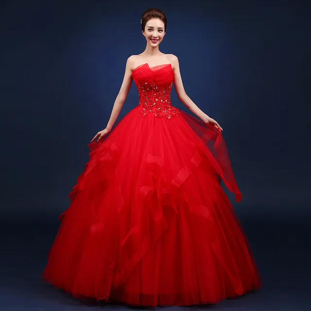 One shoulder Wedding Dresses Are Neatly Repaired Red - Shop at LoveMi