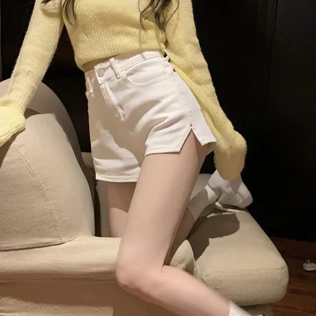 Women's High Waist Skinny Denim Shorts White - Shop at LoveMi