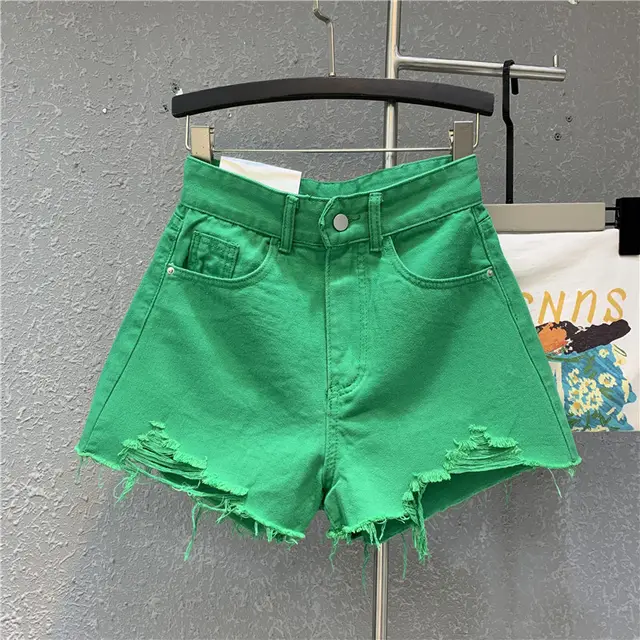 Fashion Wide Leg Pants Ripped Raw Edge Denim Shorts Green - Shop at LoveMi