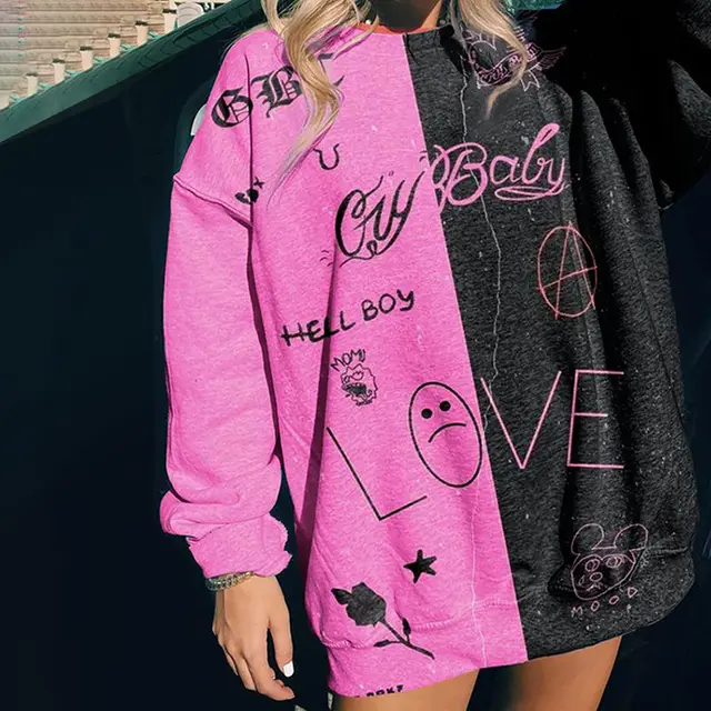 New Women's Tie Dye Letter Print Round Neck Loose Casual Sweater Love - Shop at LoveMi