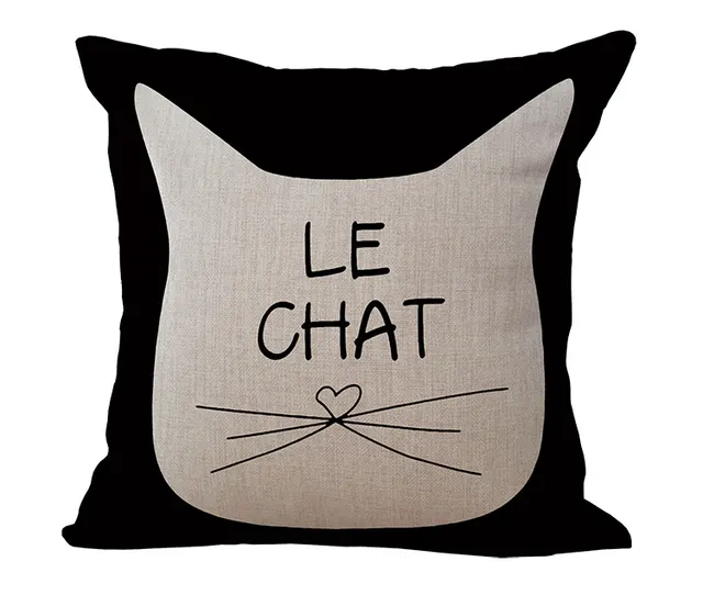 Black And White Cat Print Cotton Linen Sofa Pillowcase - Shop at LoveMi