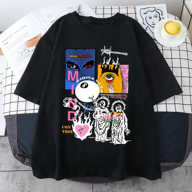 Men's Trendy Brand Style Loose Couple Round Neck T shirt Hei - Shop at LoveMi