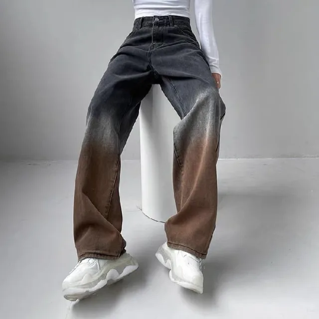 Women's High Waist Loose Gradient Straight Jeans Black - Shop at LoveMi