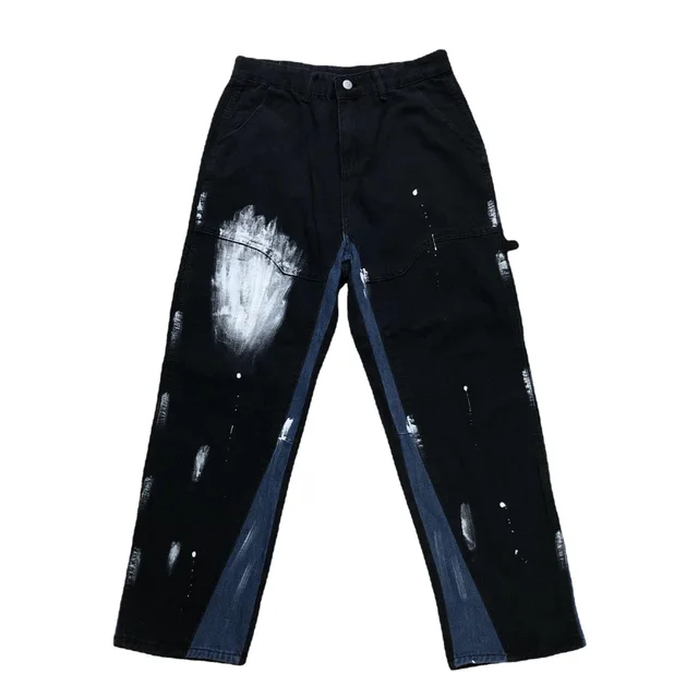 Harajuku Style Tie Dye Gradient Splattered Straight High Rise Jeans Black - Shop at LoveMi