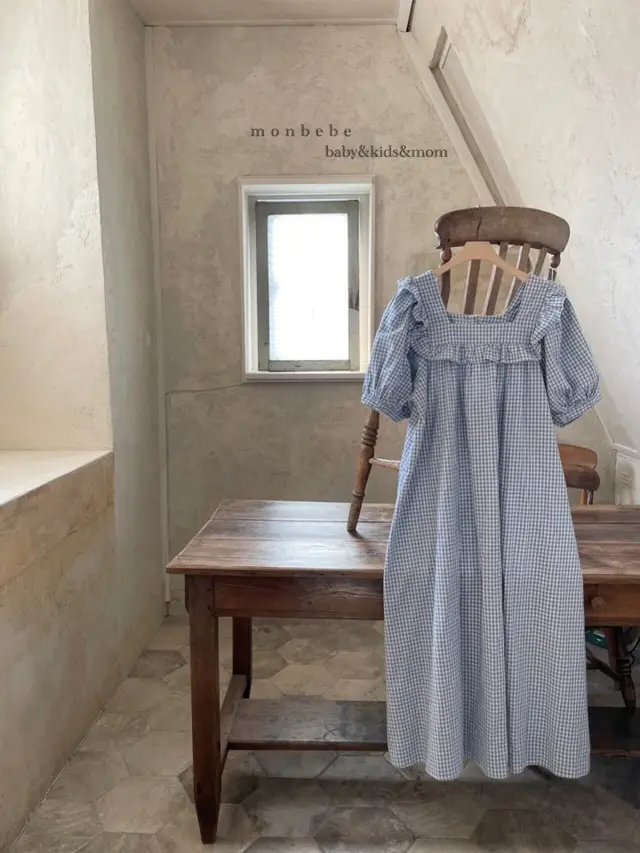 Summer Western style Plaid Puff Sleeves Children's Parent child Clothes Mother Dress - Shop at LoveMi