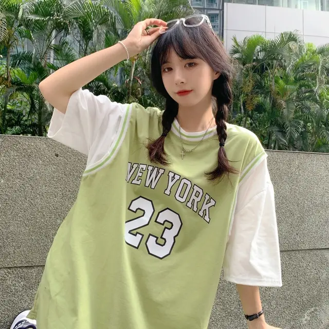 Fake Two piece Baseball Uniform College Style Temperament Ins Trendy Top Green - Shop at LoveMi