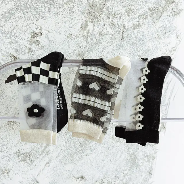 Cool Crystal Glass Silk Heart Socks Set - Shop at LoveMi