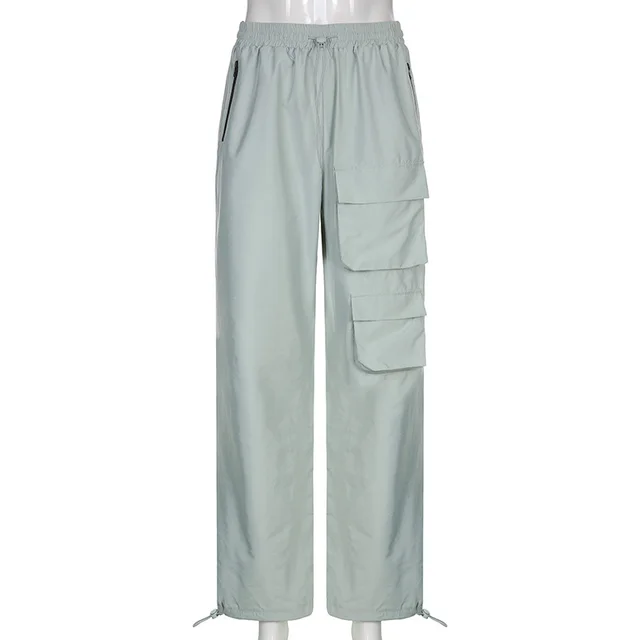 Street Wind High Waist Straight Tube Rope Lanyard Row Grey - Shop at LoveMi