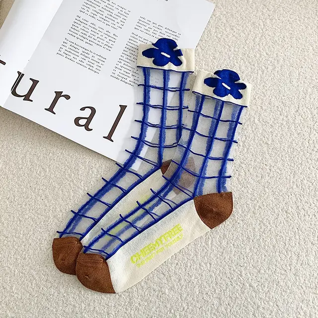 Klein Blue Summer Glass Silk Socks Head Wearing Flower - Shop at LoveMi