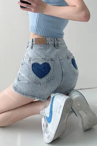 Fashionable Street Style Love Denim Shorts Women - Light Color - View 1