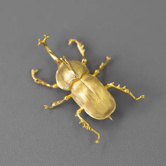 Sterling Silver S925 Personality Handsome Simulation Beetle Brooch Gold - Shop at LoveMi