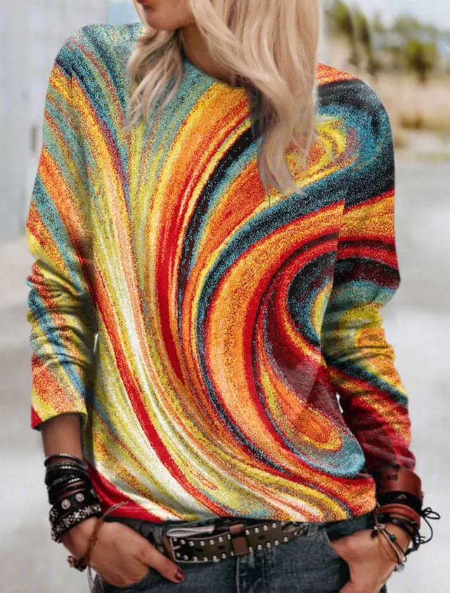 Women's Colorful Abstract 3D Digital Print Crew Neck Long Sleeve Sweatshirt Sm1882 - Shop at LoveMi