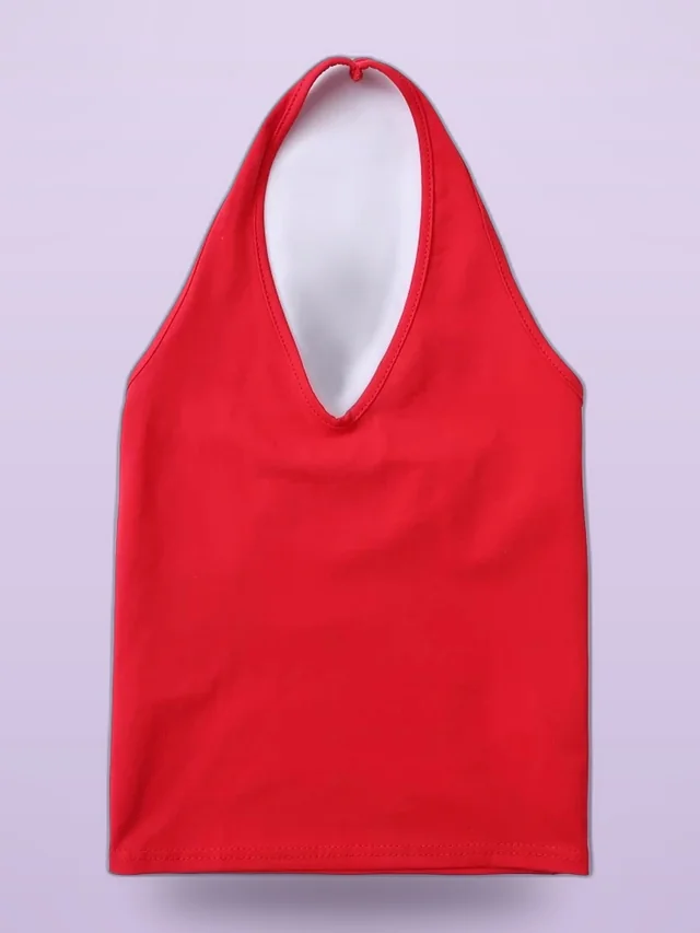 Solid Color Cropped Slim Back Showing Chest Halter Camisole Wine Red - Shop at LoveMi