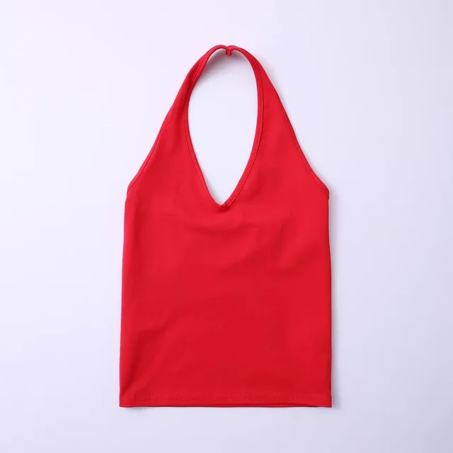 Solid Color Cropped Slim Back Showing Chest Halter Camisole Wine Red - Shop at LoveMi