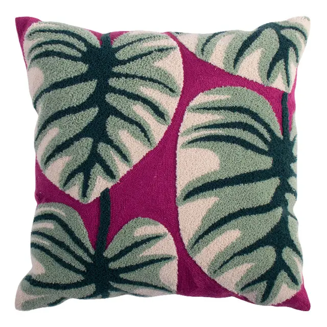 American Cotton Embroidery Cute Blue Pillowcase Monstera Embroidery - Shop at LoveMi