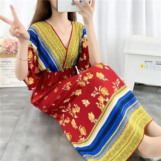 Women's Seaside Holiday Cotton Silk Dress Ethnic Style - Shop at LoveMi