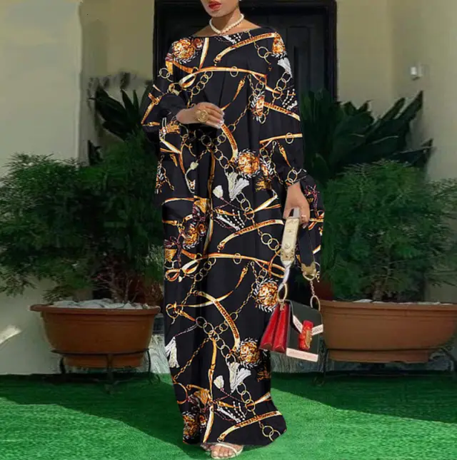 Plus Size Doll Sleeve Evening Print Long Sleeve Dress - Shop at LoveMi