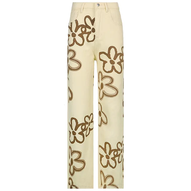 Street Print Fashion Straight Leg Jeans Casual Khaki - Shop at LoveMi