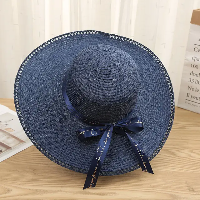 Women's Outdoor Travel Summer Shade Sun Protection Straw Hat Navy Blue - Shop at LoveMi