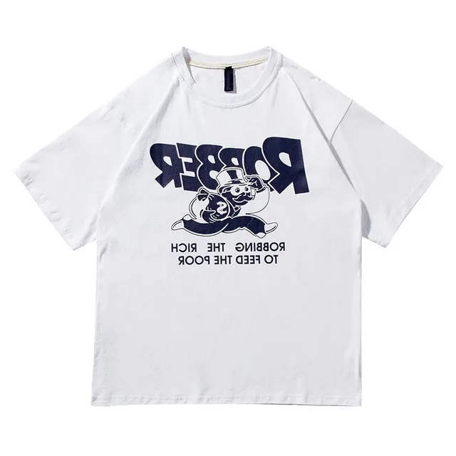 Korean Style Loose Cartoon Print Half Sleeve Couple Top White - Shop at LoveMi